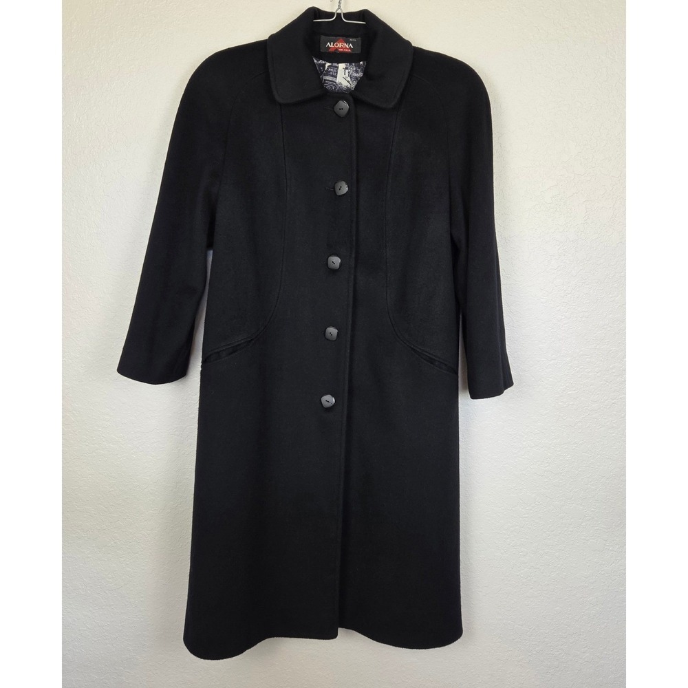 Vintage Alorna Wool Blend Overcoat Black W Retro Graphics Lining Women's Petite